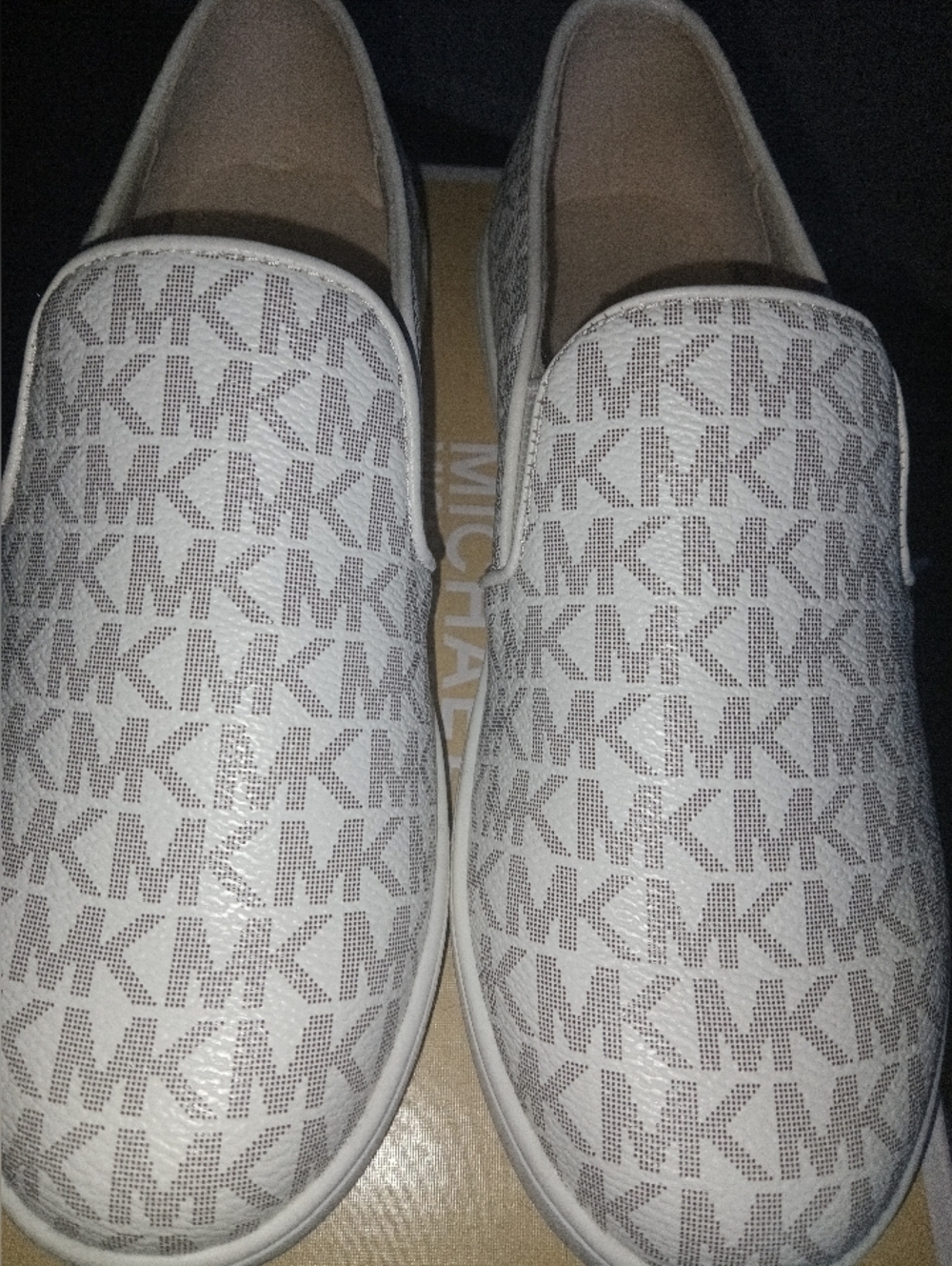 Michael Kors White & Beige MK Logo Slip-On Loafers for Girls